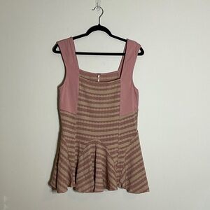Free People Pink and Brown Striped Tank Top